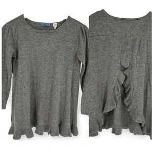 Acrobat Sweater‎ Women's Small Silk Cashmere Ruffle Hem Pullover Gray Back Slit